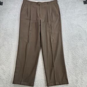 Zanella Pants Mens 34x30 Bennett Wool Pleated Cuffed Brown Dress Slacks Trousers